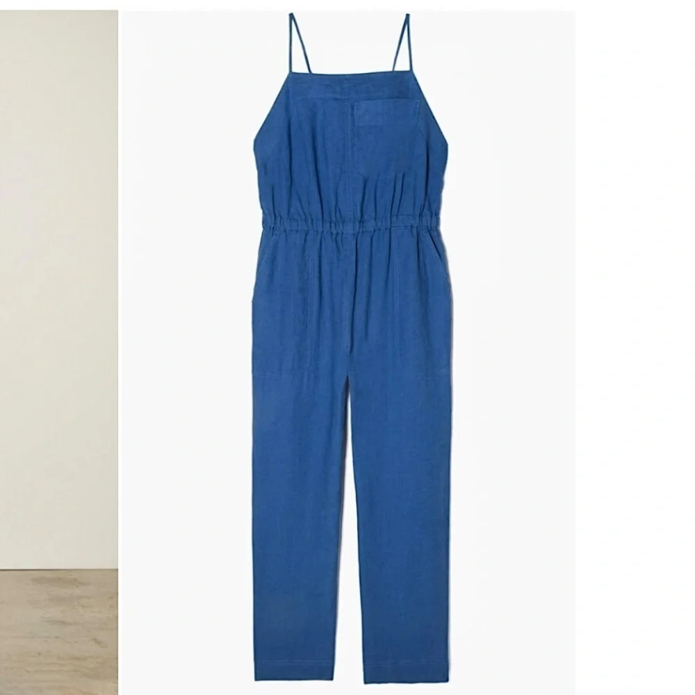 EVERLANE The Linen Shoestring Jumpsuit Lapis Blue